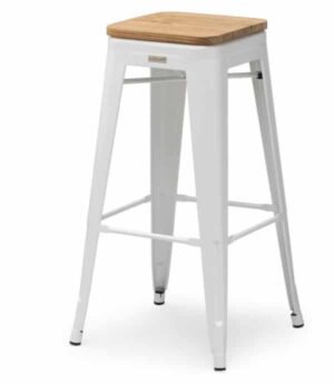 Barkruk Granby Tolix style wit houten zit