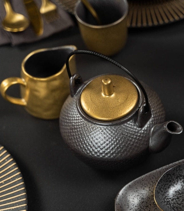 Theepot Ceylon zwart/goud