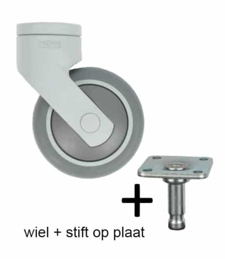 11-4000 design zwenkwiel 75 mm met stift op plaat